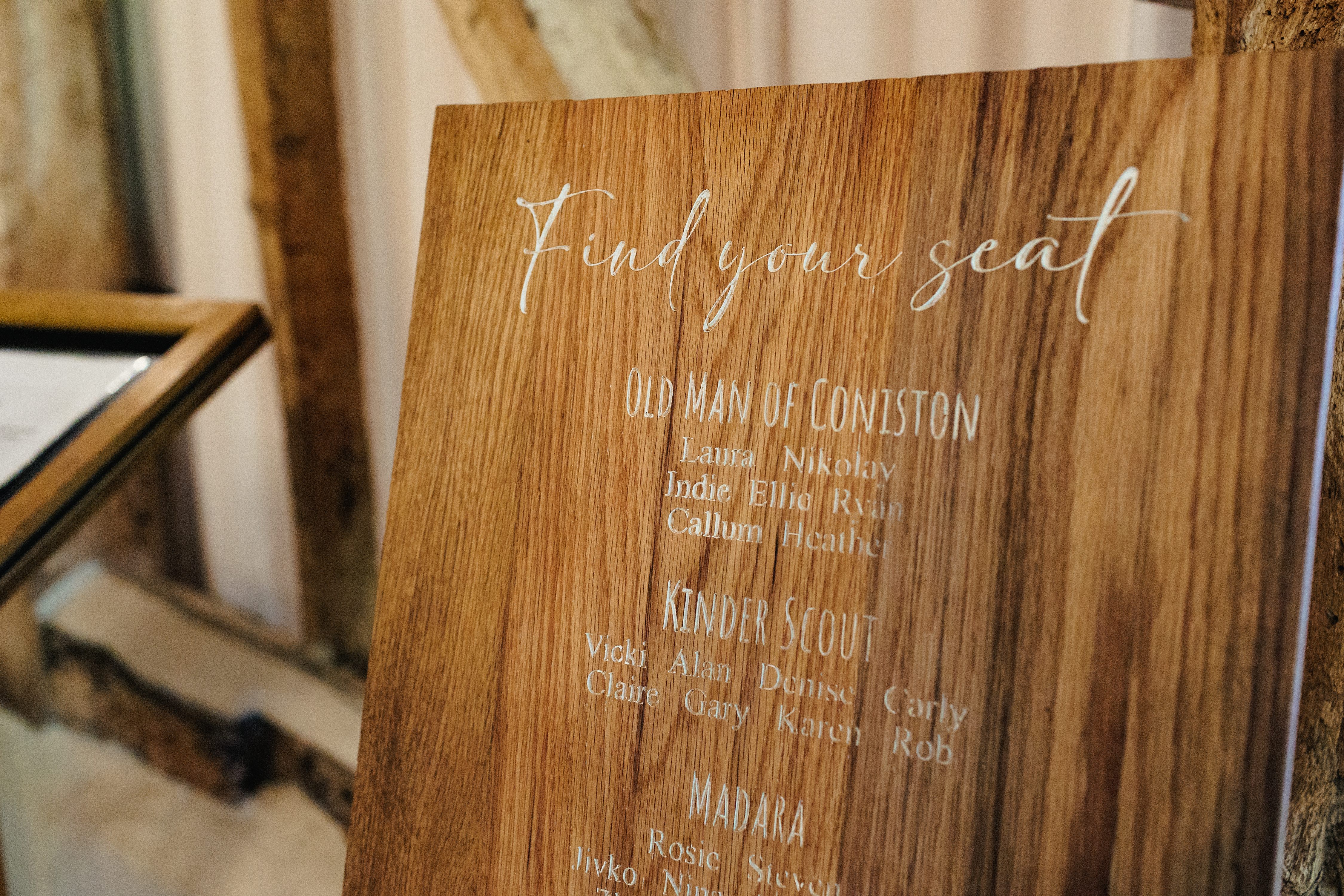 Wooden seating plan sign